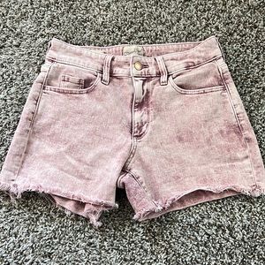 Pink washed denim shorts